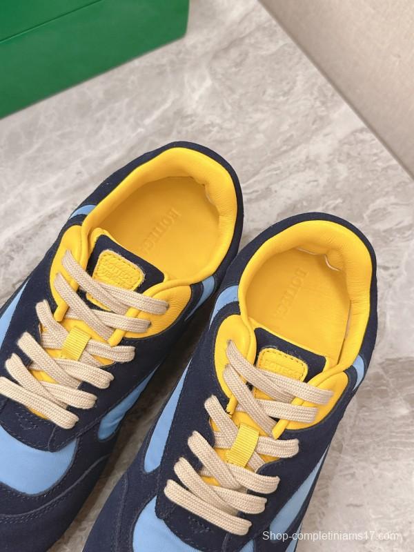 2025 Unisex Bottega Veneta Blue Yellow Nylon Suede Sneakers KFY00290