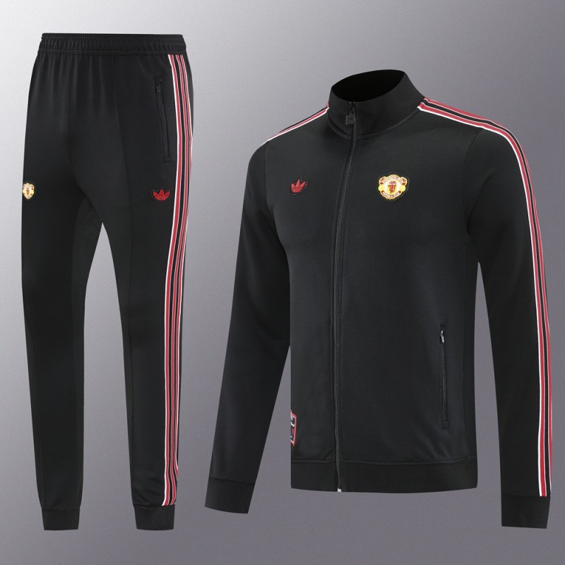 25/26 Manchester United Black Full Hoodie Zipper Jacket +Long Pants
