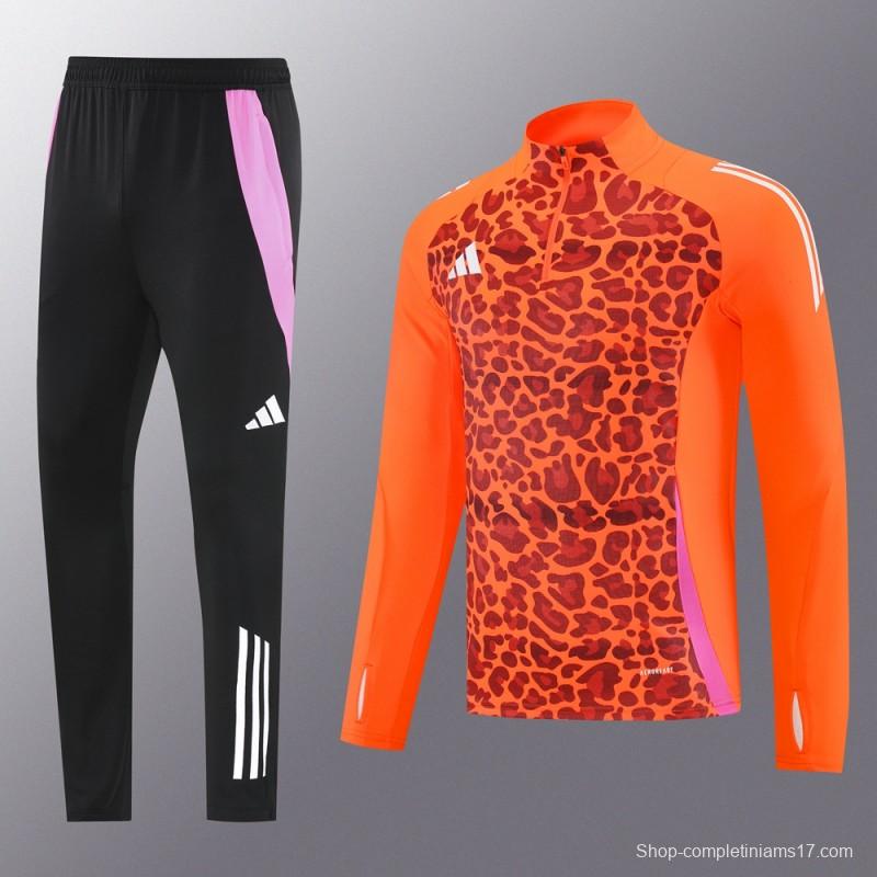 2025 Adidas Orange & Black with Leopard Print Pattern Half Zipper Jacket +Long Pants
