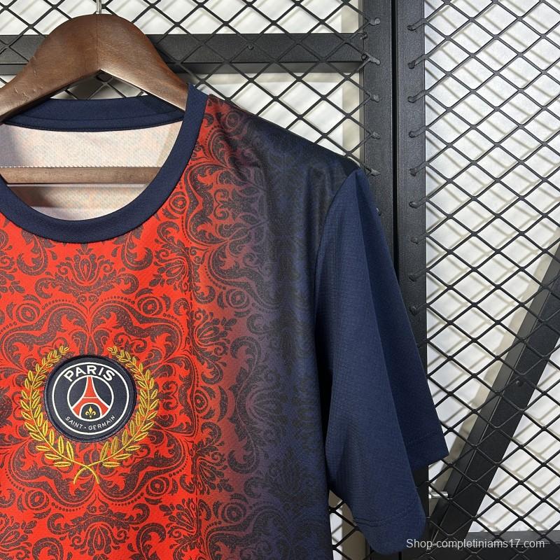 25/26 PSG  Paris Saint-Germain Navy with Red Ornate Pattern Jersey