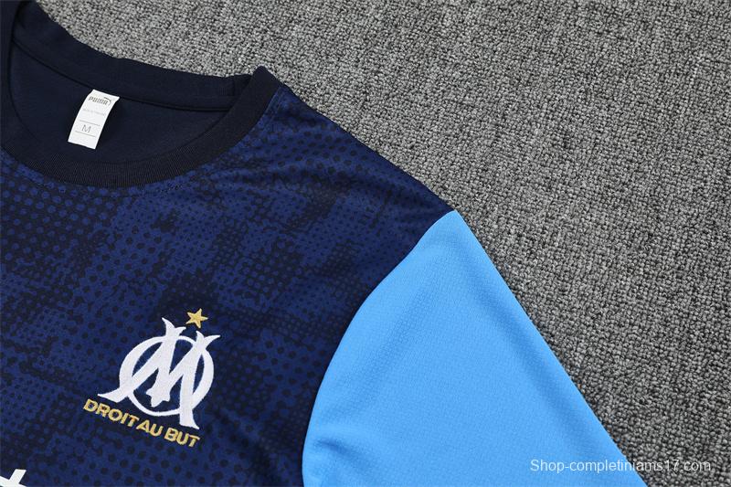 25/26 Olympique de Marseille Royal Blue Camouflage with XS Short Sleeve+Soccer Shorts