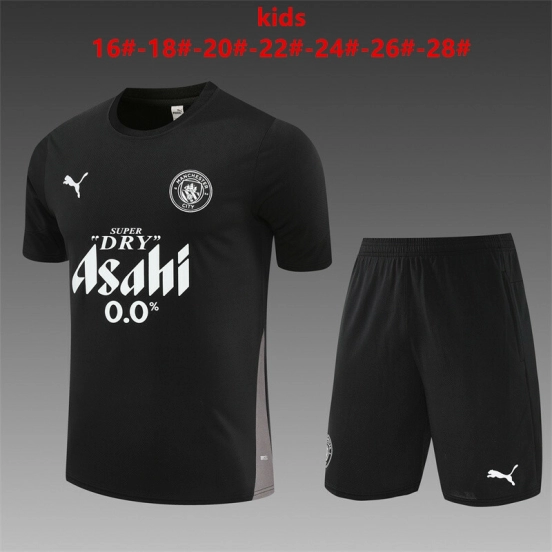 25/26 Kids Manchester City Black Short Sleeve+Soccer Shorts