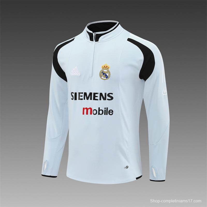 Retro 04/05 Real Madrid Light Grey Half Zipper Jacket+Long Pants
