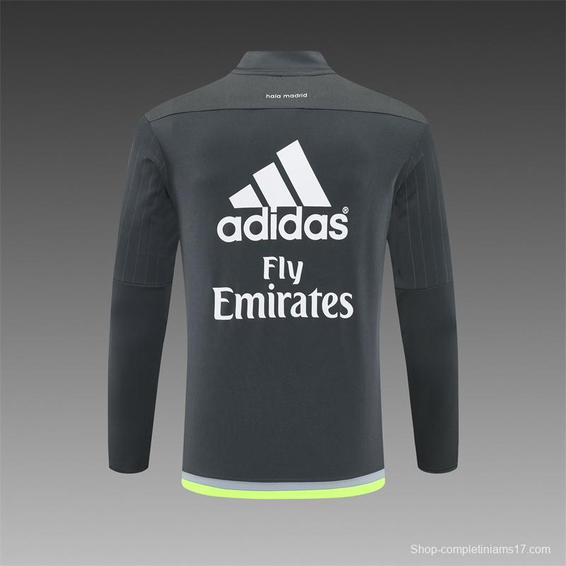 Retro 15/16 Real Madrid Dark Grey Half Zipper Jacket
