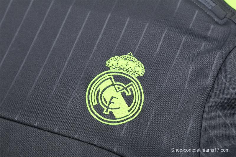 Retro 15/16 Real Madrid Dark Grey Half Zipper Jacket+Long Pants