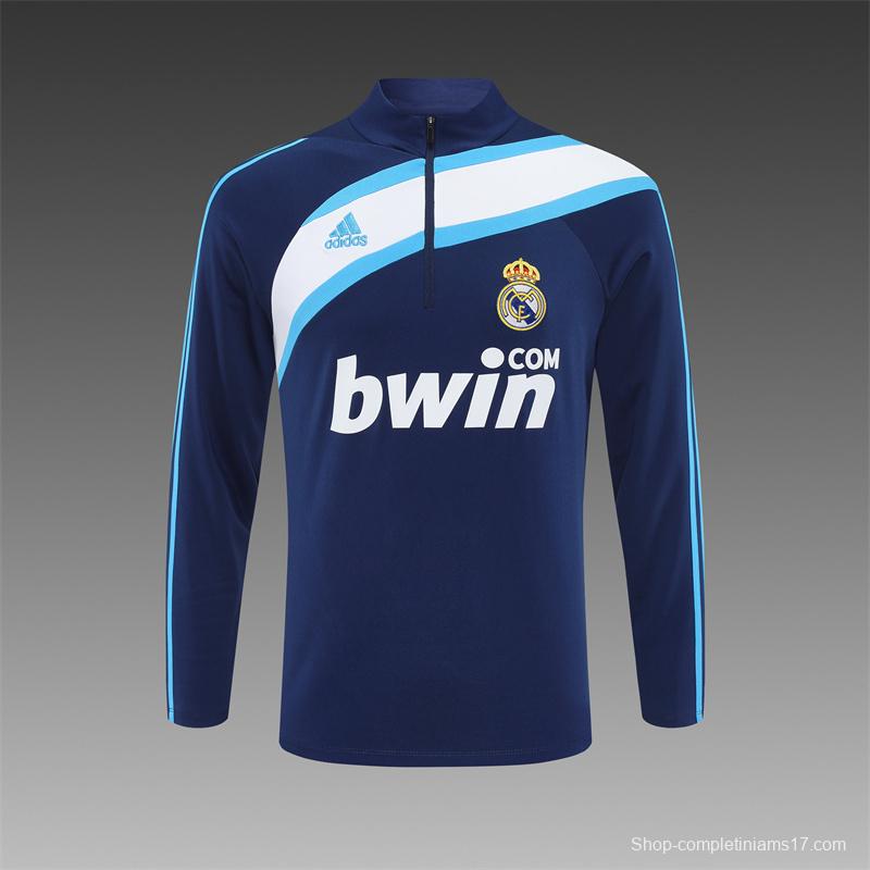 Retro 09/10 Real Madrid Royal Blue Half Zipper Jacket+Long Pants