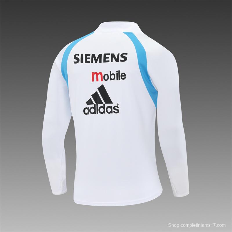 Retro 03/04 Real Madrid White Half Zipper Jacket+Long Pants