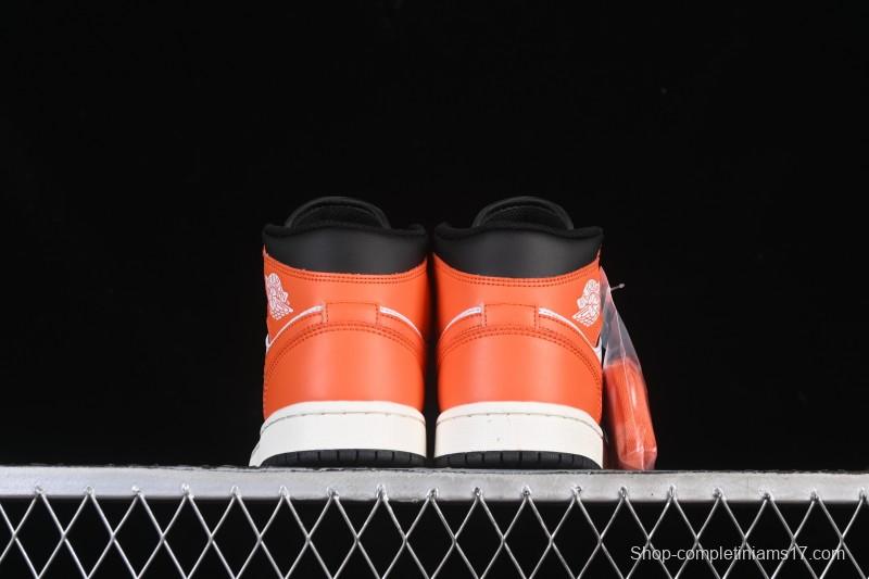 Nike Air Jordan 1 Mid AJ1 Mid-Top Casual Sneakers with Black White Orange Design - DQ8426-801