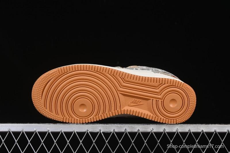 Nike Air Force 1 '07 Low LV Collaboration Grey Brown Floral Canvas Casual Sneakers - DF0188-076