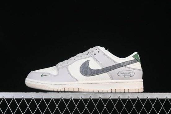 Nike SB Dunk Low Dior Collaboration Gray Green Tail Anniversary High-End Custom Low-Top Casual Skate Shoes - ZH2588-276