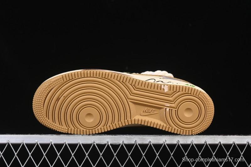 Nike Air Force 1 '07 Low Milk Coffee Bear Hand-Drawn Doodle Casual Sneakers - XL2321-666