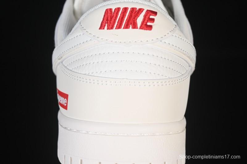Nike SB Dunk Low Supreme Collaboration Off-White Red Swoosh Low-Top Casual Skate Shoes - CS1688-109