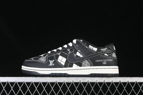 Nike SB Dunk Low LV Collaboration Black White Grid High-End Custom Low-Top Casual Skate Shoes SC0601-460
