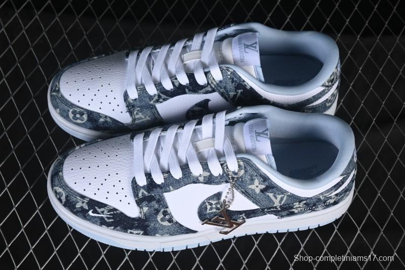Nike SB Dunk Low LV Collaboration Tie-Dye Denim Anniversary High-End Custom Low-Top Casual Skate Shoes - SC0601-475