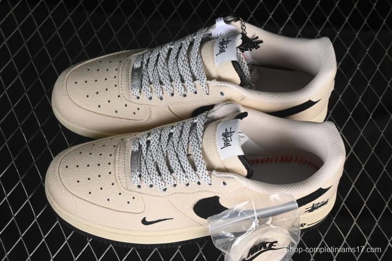 Nike Air Force 1 '07 Low Stussy Collaboration Beige Black Canvas Casual Sneakers - XX3168-155