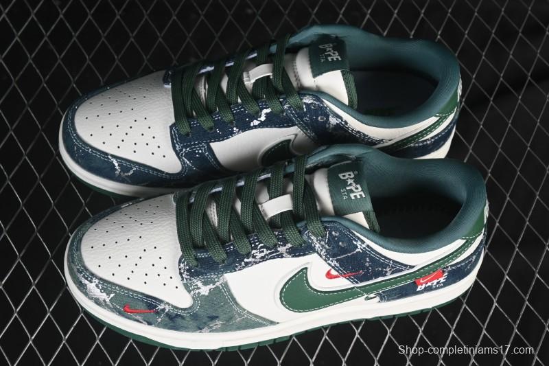 Nike SB Dunk Low BAPE Collaboration White Army Green Anniversary High-End Custom Low-Top Casual Skate Shoes - SC0601-465