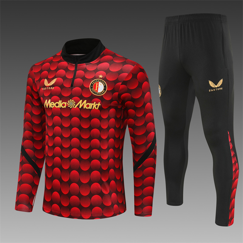 25/26 Feyenoord Red Black Camouflage Half Zipper Jacket+Long Pants