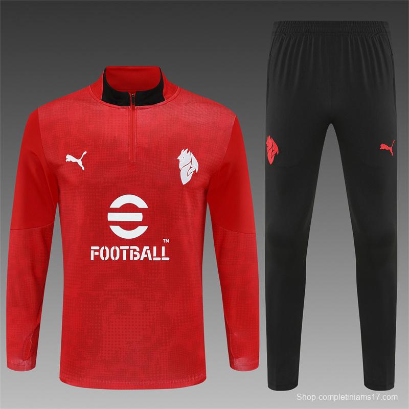 25/26 AC Milan Red Camouflage Half Zipper Jacket+Long Pants