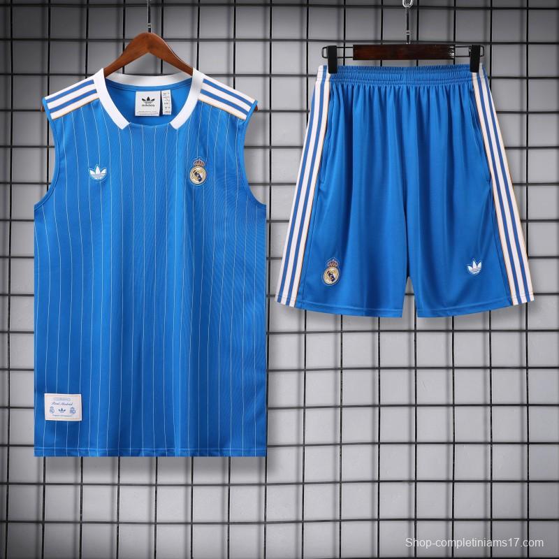 25/26 Real Madrid Adidas Original Blue Vest Jersey+Shorts