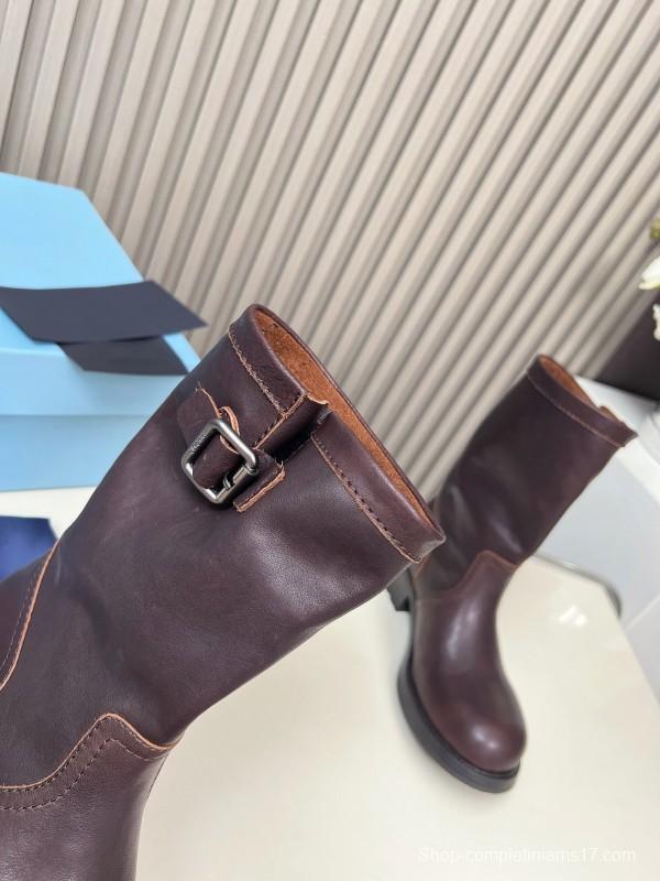 Prada 2025 SS Retro Martin Boots Motorcycle Boots - LY00350
