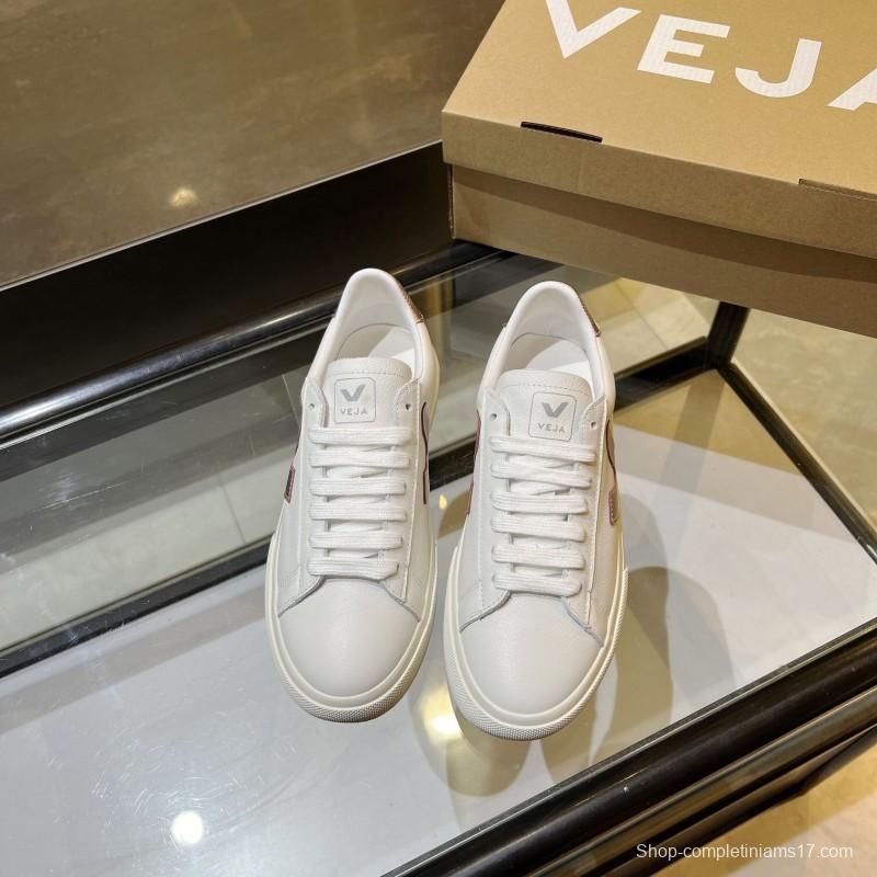 VEJA Classic White Sneakers V Logo Lace-Up Retro Flat Thick Sole Casual Sports Shoes - LY00220/LY00230