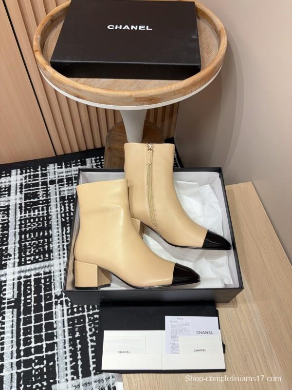 Chanel 2025/SS Quilted Patent Leather Block Heel Elastic Ankle Boots - LY00350