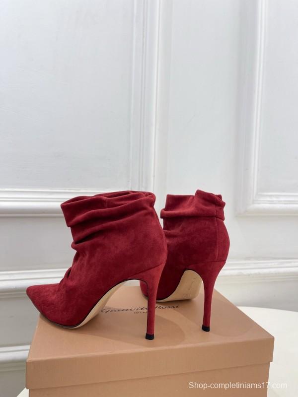 Gianvito Rossi Fall/Winter 2025 GR Pointed Toe Retro Pleated High Heel Ankle Boots - KFY00340