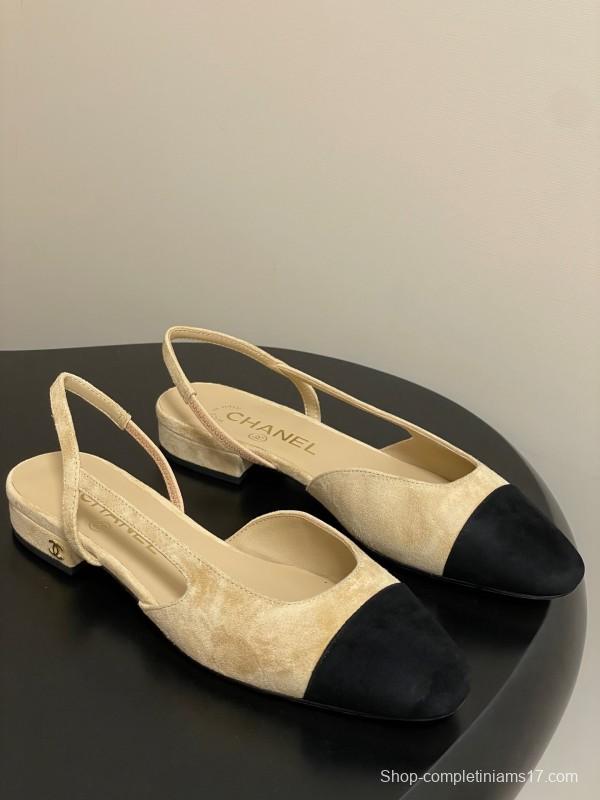 Chanel Sling-back Two-tone Suede Slingback Sandals Flat/Block Heel - KFY00280
