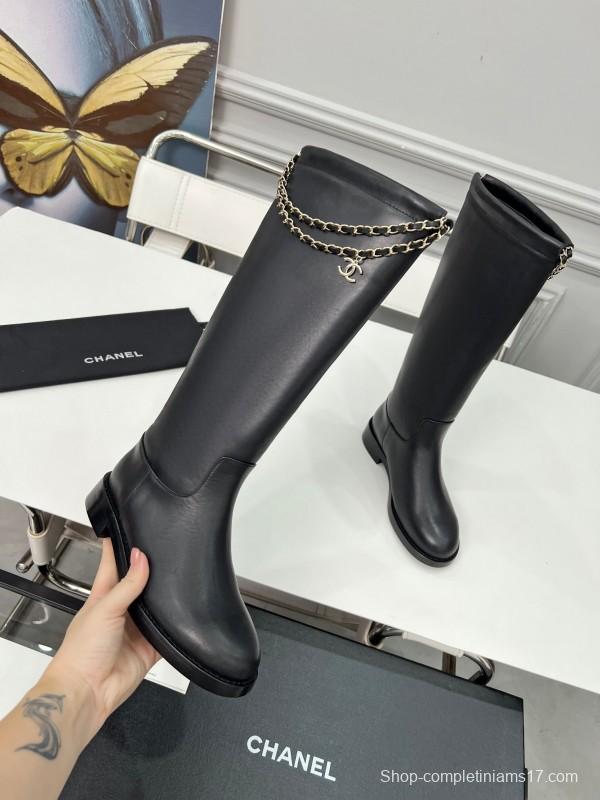 Chanel 2025 SS Quilted Leather Chain CC Four-Leaf Clover Flat Ankle Boots - LY00510