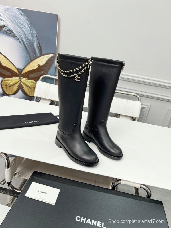 Chanel 2025 SS Quilted Leather Chain CC Four-Leaf Clover Flat Ankle Boots - LY00510