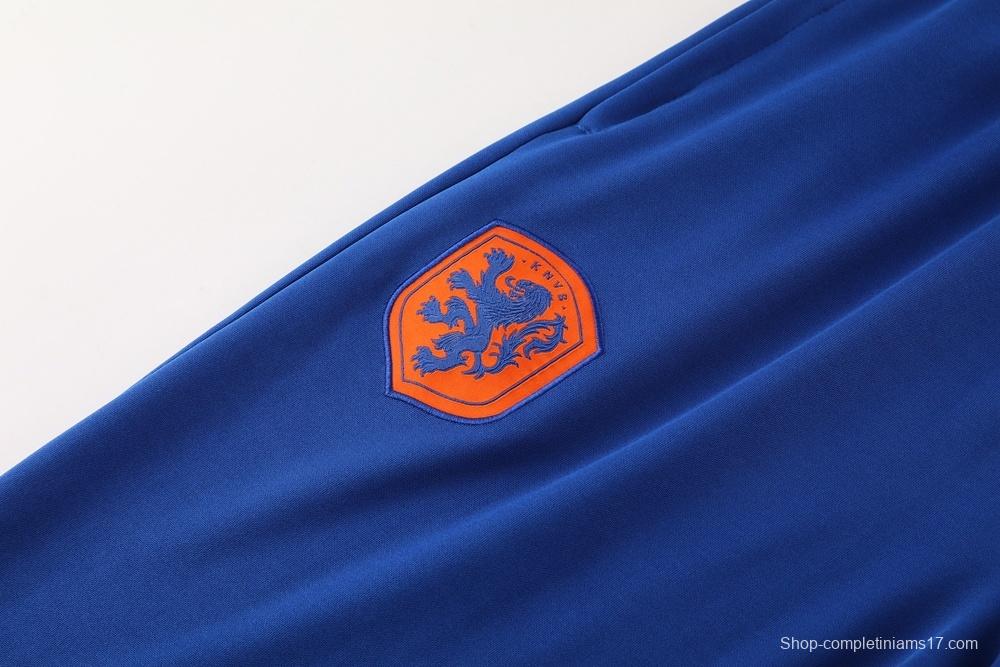 2025 Netherlands Blue Half Zipper Jacket+Long Pants