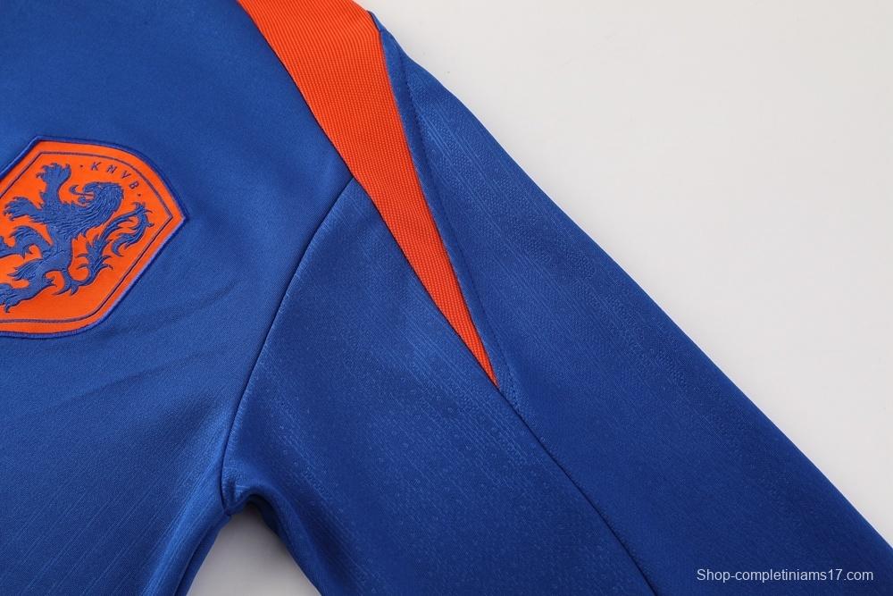 2025 Netherlands Blue Half Zipper Jacket+Long Pants