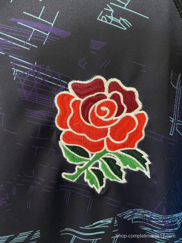 2026 England Rugby Navy with Blue Digital Cityscape Pattern Jersey