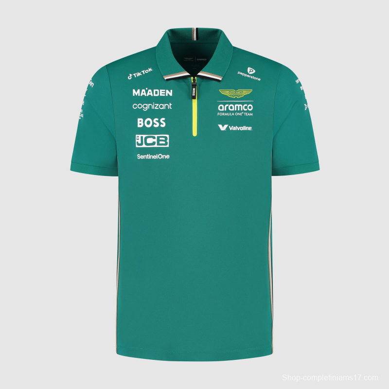 2025 F1 Aston Martin Aramco F1 Team Dark Green with Yellow Zipper Polo