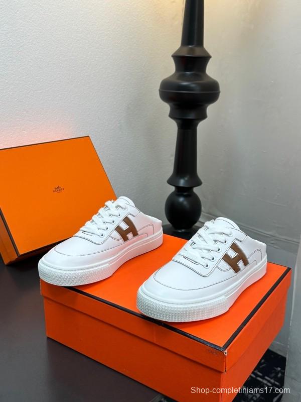 Hermes Deep Series Couple White Sneakers Casual Skate Shoes - AS00320