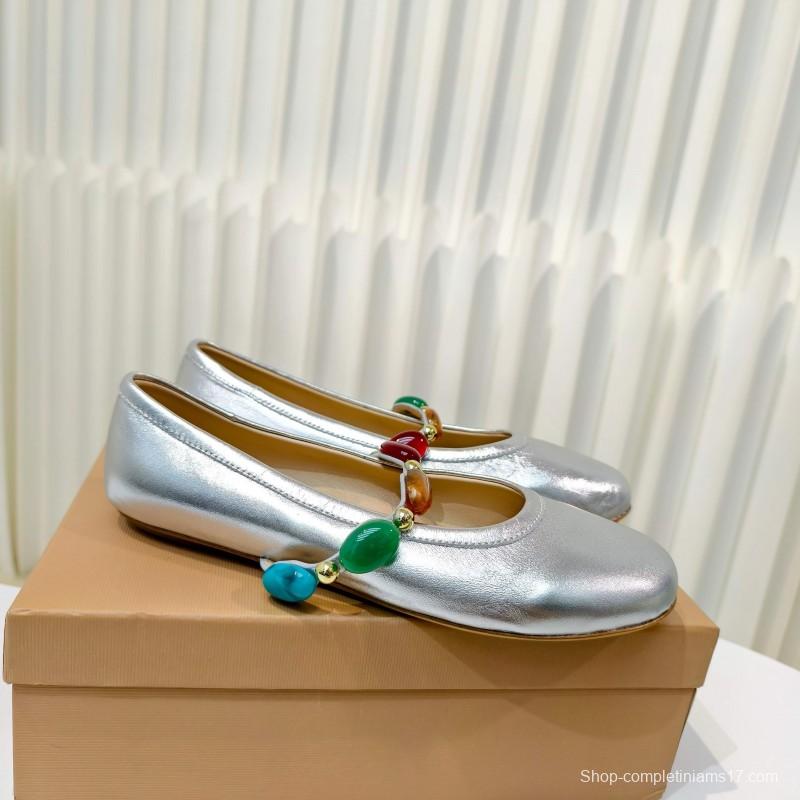 Gianvito Rossi Bohemian Style Turquoise Flat Ballet Shoes - LY00320