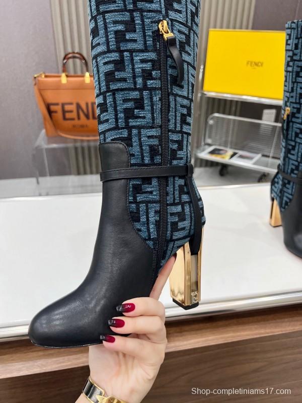 FENDI Delfina Round Toe Boots with FF Buckle and Heel Detail - LY00