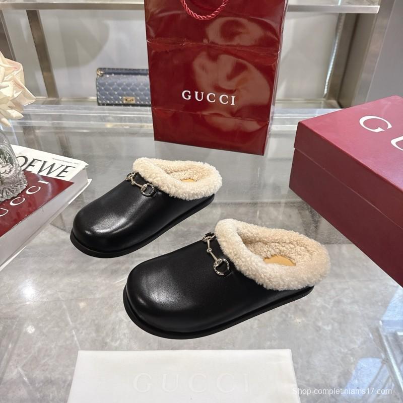Gucci 2025 SS Autumn Winter New Suede Leather Horsebit Detail Women's Wool Loafers - LY00260