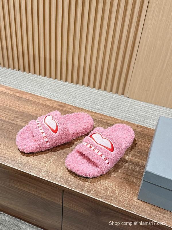 Balenciaga 2025 SS Qixi Limited Series Letter Embroidery Platform Shearling Slippers - AS00200