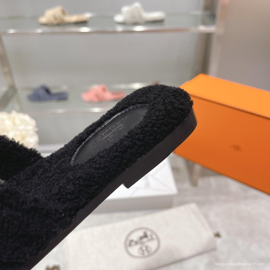 H Teddy Wool H Slippers Flat Sole Autumn Winter - LY00240