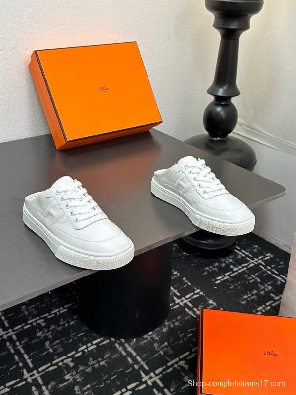 Hermès Deep Series Couple White Sneakers Casual Skate Shoes - AS00320