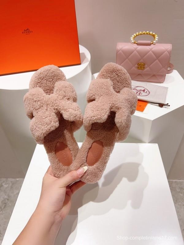H Teddy Wool H Slippers Flat Sole Winter Edition - LY00240