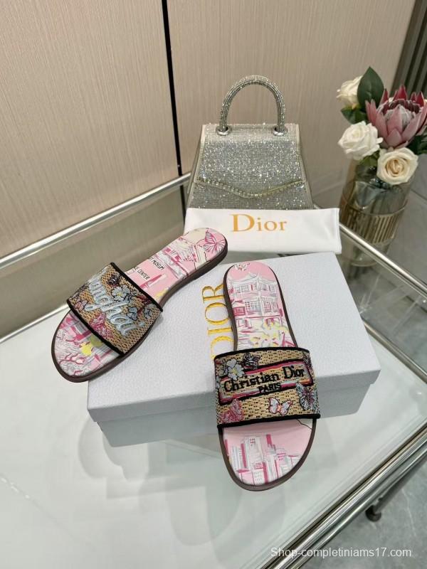Dior 2025/SS Embroidered Monogram Slippers with Lambskin Lining - LY00200