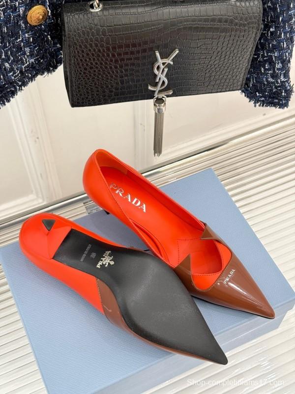 PRADA 2025/SS Catwalk Pointed Toe Kitten Heel Single Shoes - KFY00310