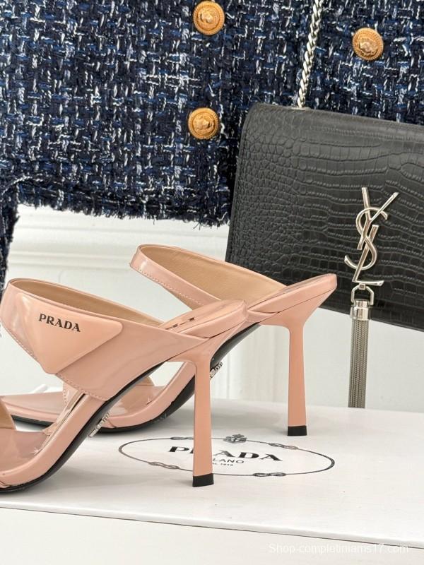 Prada Pointed Toe High Heel Sandals with Triangle Buckle - KFY00280
