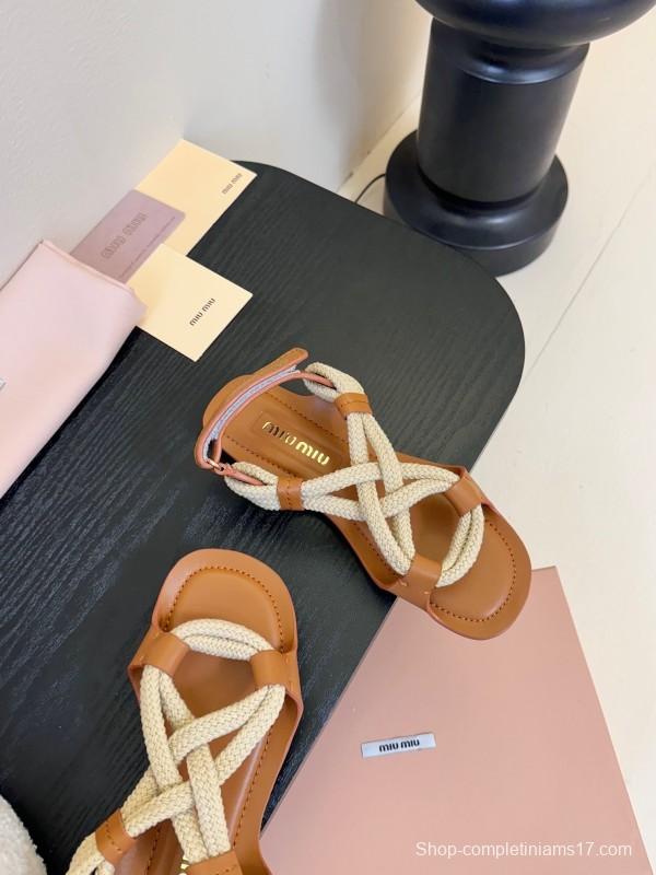 Miu 2025 SS Fashion Week Jute Woven Sandals - KFY00330
