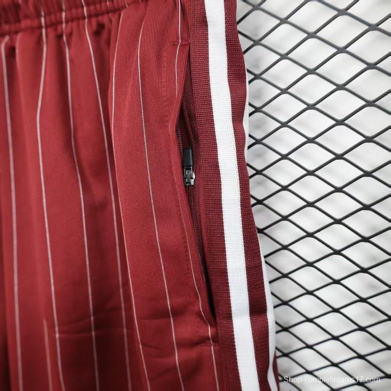 Player Version 25/26 Ajax Burgundy Red with White Side Stripes and Pinstripes Shorts