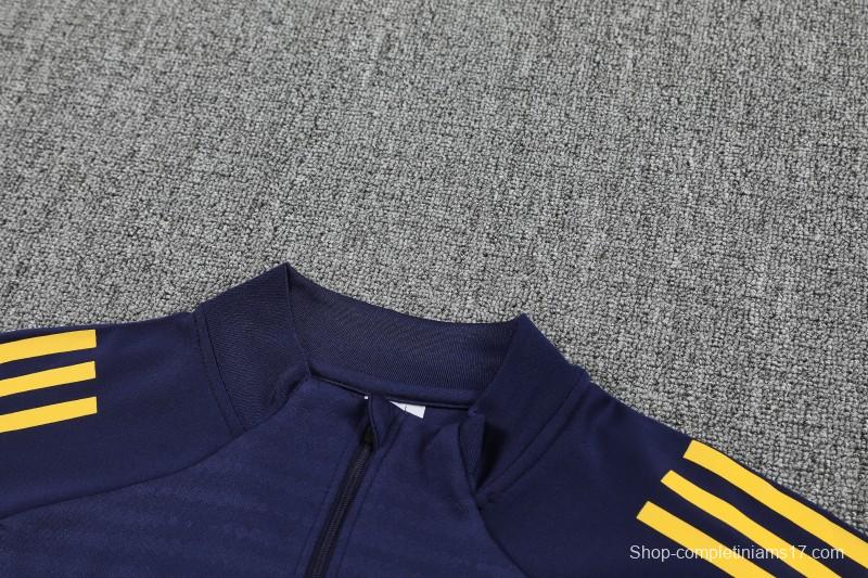 25/26 Boca Juniors Navy Blue with Yellow Stripes Half Zipper Jacket Tracksuit +Long Pants