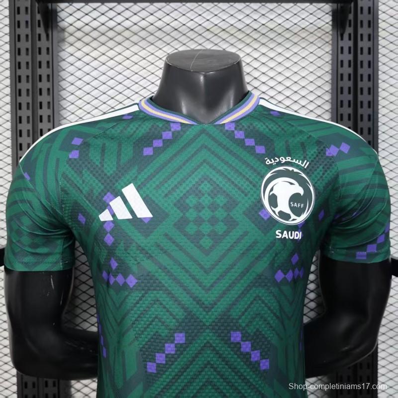 Player Version 2026 Saudi Arabia Home Green with Geometric Diamond Pattern Jersey