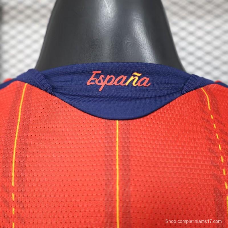 Player Version 2026 Spain Home Long Sleeve Red with Vertical Stripe Pattern Jersey